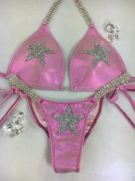 Custom Posing Exclusive Pink Star OR Sunflower/Bees/Pineapple options bikini w/Embellishment $139.99 (choose any fabric color/choice of connectors)