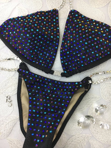 Quick View Competition Bikinis Black/Blue Bling Celebrity Swarovski