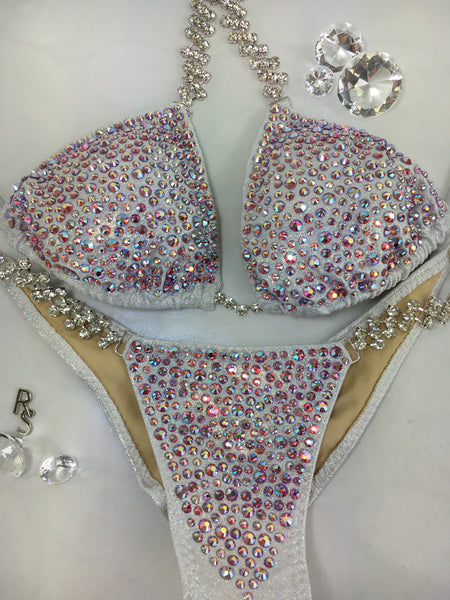 Custom Competition Bikinis White/Rose/Pink Confetti Bliss (all one color ab)