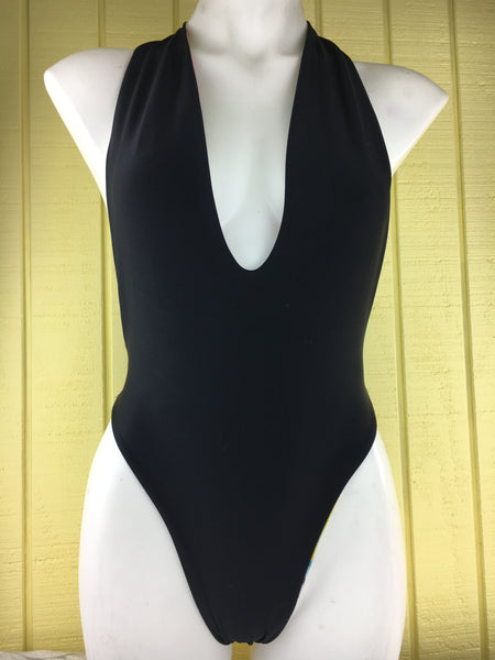Reversible 2:1 I Heart Donut/Black Seamless Plunge neck and high on hip one piece custom **any color (Seen on Heidi / donut one piece)