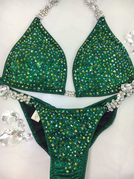 Custom Competition Bikinis Green Molded cup included