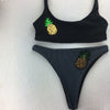 Custom Pineapple Plunge Neck Bralette Highwaisted Ultra sexy REVERSIBLE Bikini Sequin Pineapple Applique***(SUIT SOLD PER PIECE OR SET, price varies)