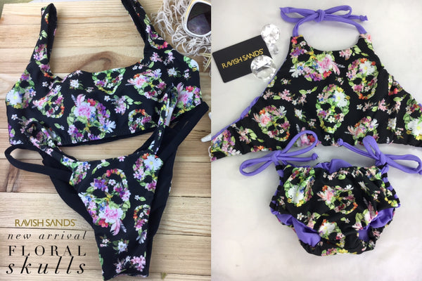 Custom Mommy And Me Floral Black Skulls (may order in any fabric combo we offer)
