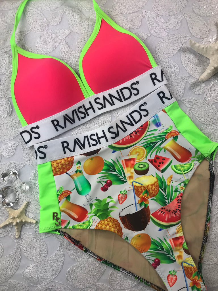 Custom Drea's Bliss Highwaisted RS Monogram (Any color combo welcome)Custom Molded cup Amber (double braid) Default photo shows style only and SUIT can be ordered in any of our swatch combos***(SUIT SOLD PER PIECE OR SET, price varies)