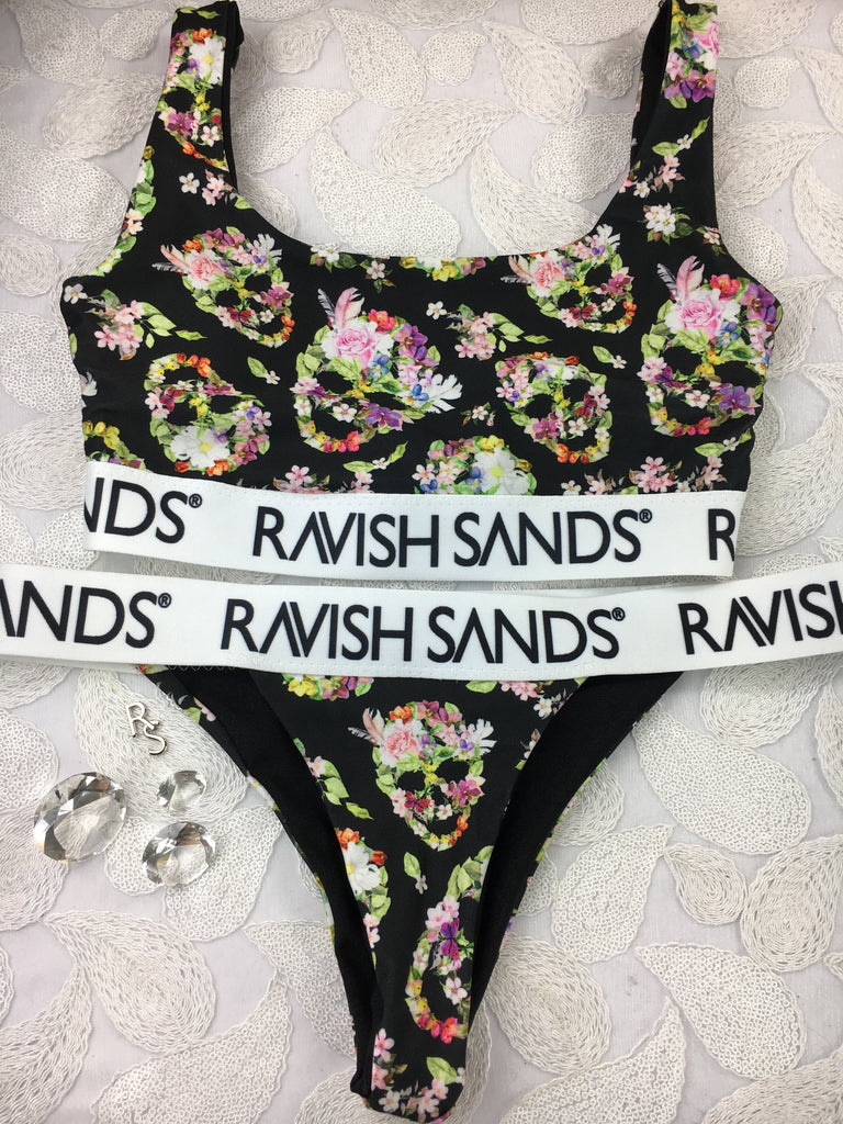 Custom Plunge Neck Bralette Skulls Ravish Sands Exclusive Logo Monogram band ***(SUIT SOLD PER PIECE OR SET, price varies)
