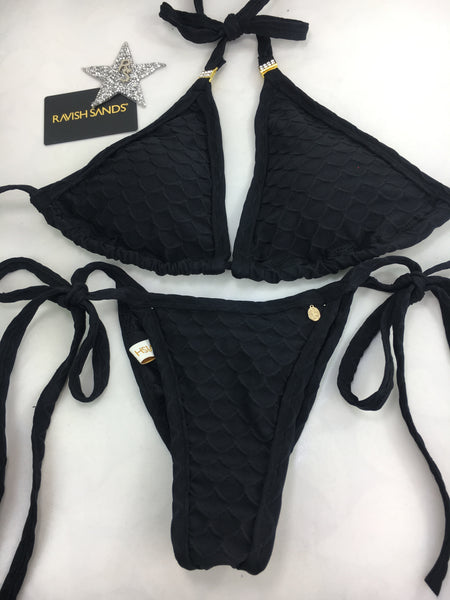 Custom Limited Edition Embossed print with Rhinestone embellishment (teal, black, or fuchsia option) Tie String bikini ***(SUIT SOLD PER PIECE OR SET, price varies)