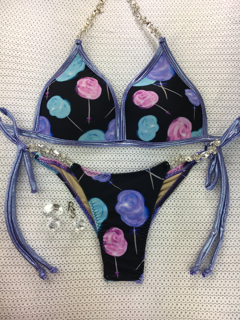 Custom Cotton Candy Bae Ravish Exclusive tie string bikini w/Embellishment $139.99 (you get choice of bottom connectors/molded cup top)