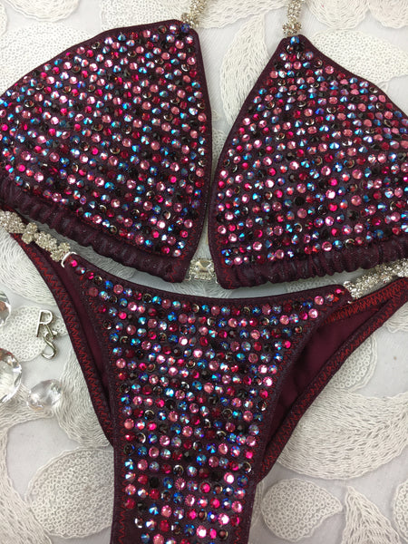 Quick View Competition Bikinis Merlot/Burgundy Bling Luxe Swarovski Crystals