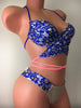 Tan Blue Floral Strappy Bish 4:1 Flip It Reversible Bikini Pageant Cheeky arnold