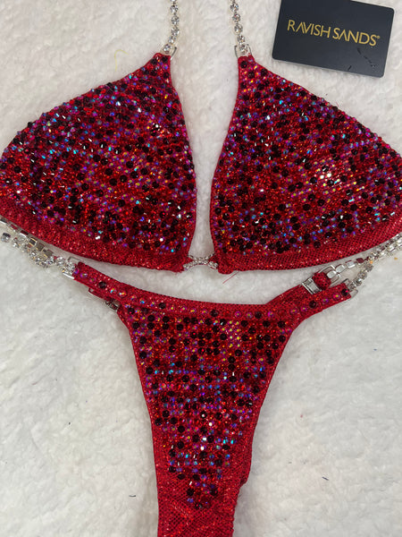 Ready to ship Red Holo Dot medium and large tops/pro cut cheeky