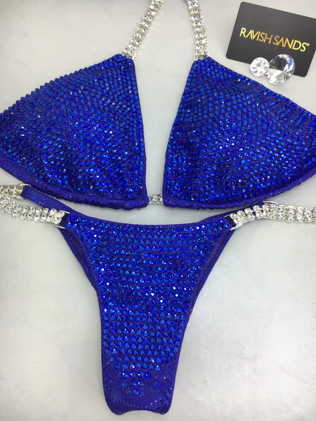 Custom Competition Bikinis Blue purple Bling Luxe all solid