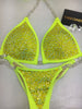 Custom Competition Bikinis Neon Yellow Bling Luxe Crystals Molded cup upgrade included