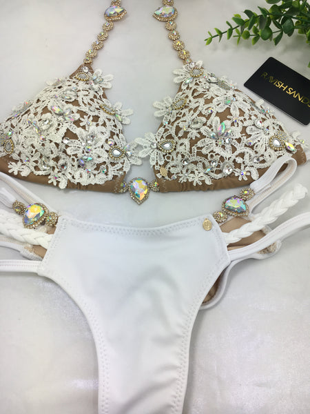 Custom Pool Party Lace/Wedding/Honeymoon/Bride Bling Bikini (connectors require extra tlc :) (any color request welcome)***(SUIT SOLD PER PIECE OR SET, price varies)