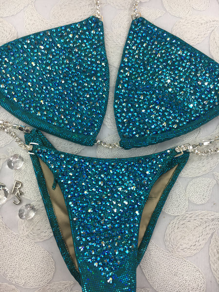 Quick View Competition Bikinis Teal/Aqua Bubbles deLuxe Crystals