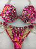 Quick View Competition Bikinis Honeycomb Pink/Orange Sideways Bedazzled Elite with underwire bra upgrade