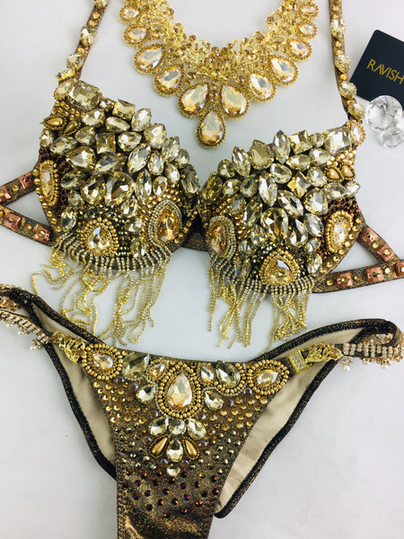 Custom Vintage Gold Gem Themewear bikini $779 or bikini and wings $1300