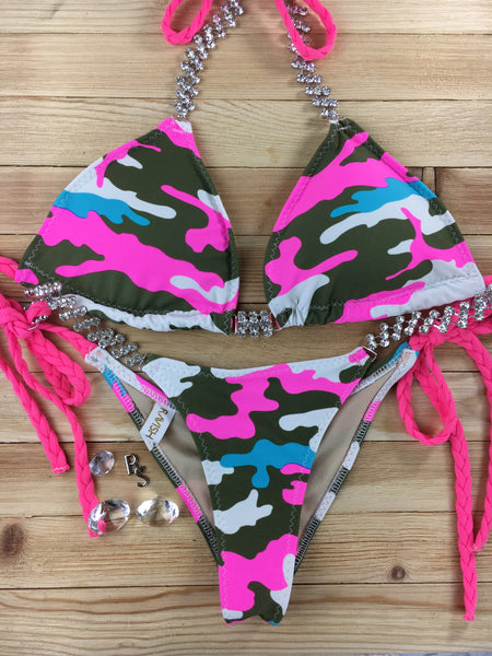 Custom Made Pink Camo Posing Competition bikini  *Suit as pictured in your size/coverage request