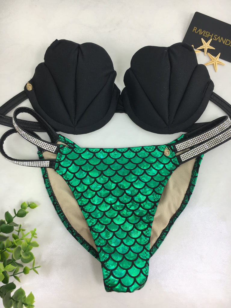 Custom Handmade Black/Rhinestone Banding Mermaid Underwire Bra Bikini (any color request welcome)***(SUIT SOLD PER PIECE OR SET, price varies)