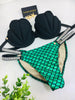 Custom Handmade Fuchsia/Green/Rhinestone Banding Mermaid Underwire Bra Bikini (any color request welcome)***(SUIT SOLD PER PIECE OR SET, price varies)