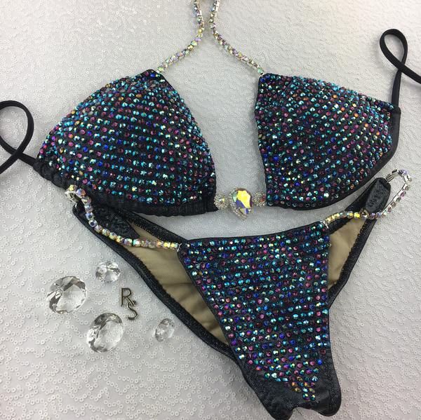 Quick View Competition Bikinis Black/Blue/Purple Bling Luxe Swarovski Crystals