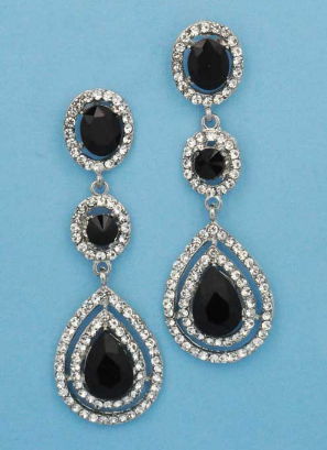 Jet/Clear Silver Three Linked Stone 2.5