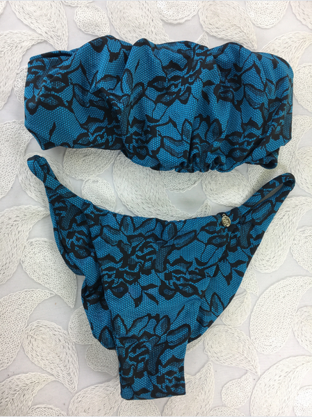 Custom Blue Black Floral Seamless Strapless ***(SUIT SOLD PER PIECE OR SET, price varies)