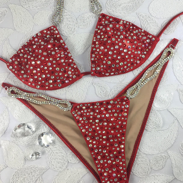 Red Mesmerize Small Top/Midcoverage cheeky color crystal upgrade (we size to your measurements)