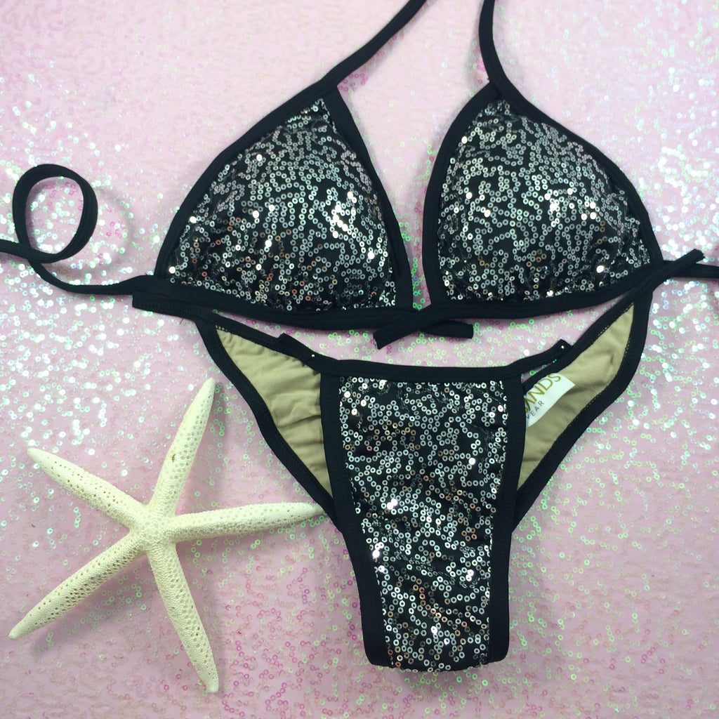 Quick Ship Celebrity Sequin Black & Silver Brazilian Cheeky CHOOSE FROM  #21/63/19/
