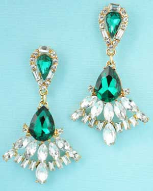 Emerald/Clear Gold Framed Multi Marquise/Medium Pear Stone Dangle Earring
