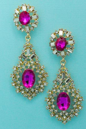 Fuchsia/Clear Gold Oval Stone Framed Round Stone 2