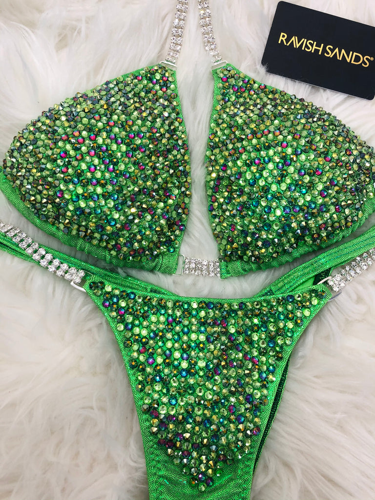 Custom Competition Bikinis Dragon Lime Green Sparkle