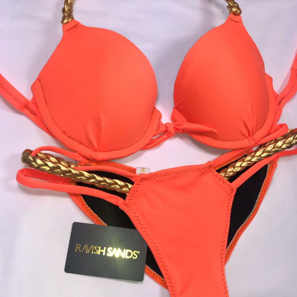 Custom made orange Underwire Bra top with Multistring bottoms (any color request welcome)***(SUIT SOLD PER PIECE OR SET, price varies)