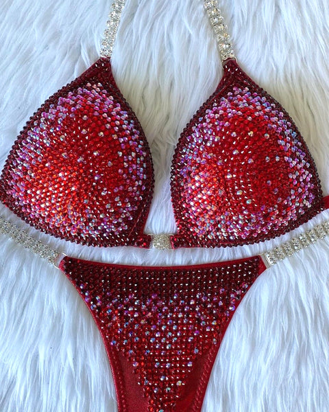 Custom Competition Bikinis “Elegance” red Molded cup