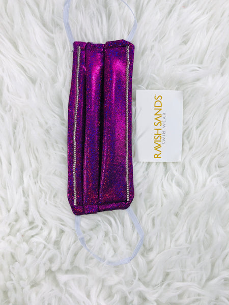Fuchsia sparkle Rhinestone Washable Face mask (not hospital grade) * this can be done on any of our solids or prints** only exclusion is sequin