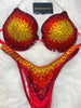 Custom Competition Bikinis “Elegance” Fire Red Orange Yellow Underwire Push up bra Wellness bikini