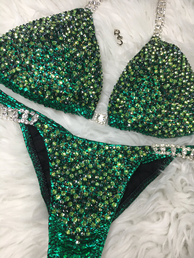 Custom Competition Bikinis lime emerald snake