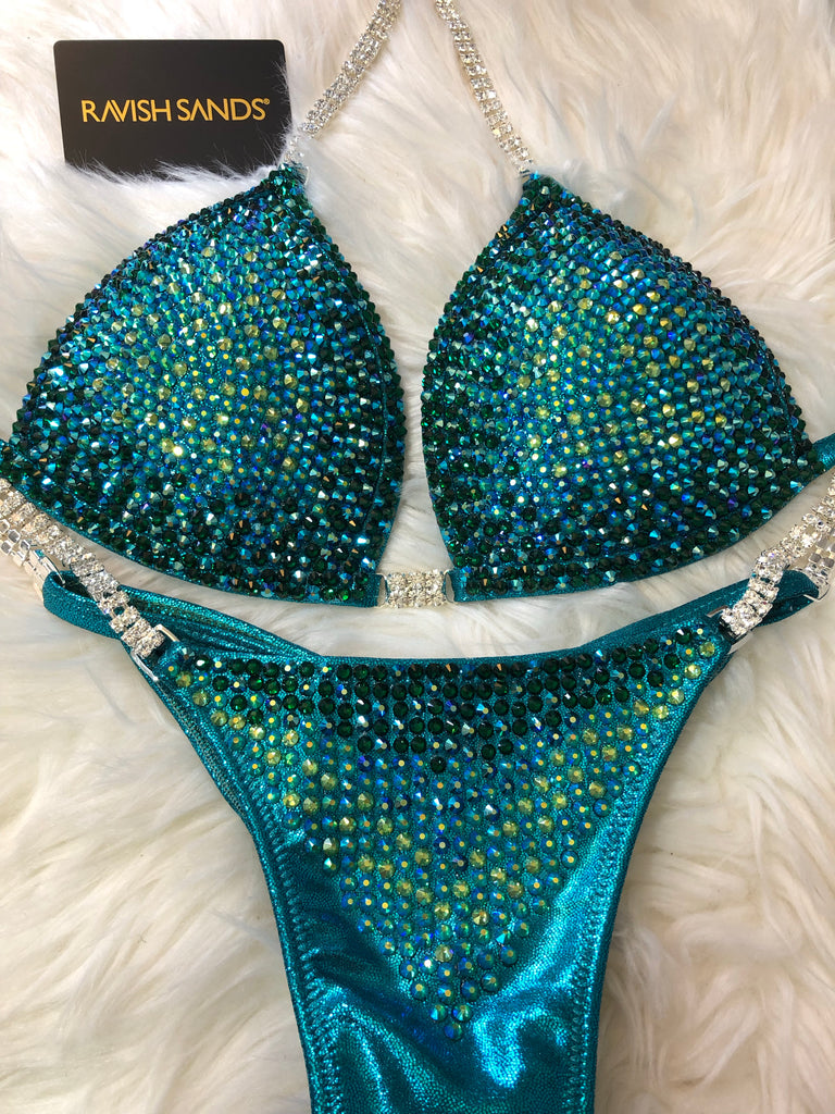 Custom Competition Bikinis “Elegance” Teal Green  Molded cup