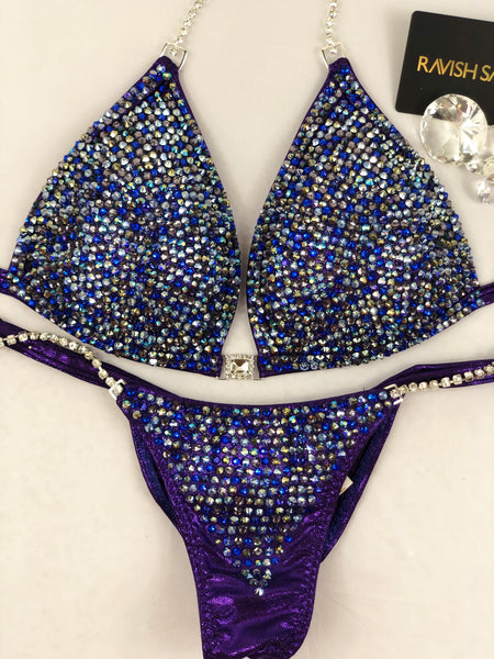 Custom Purple Blue The Phenomenon  W/Color crystals mix Competition Bikini and molded cup Included *exact photo