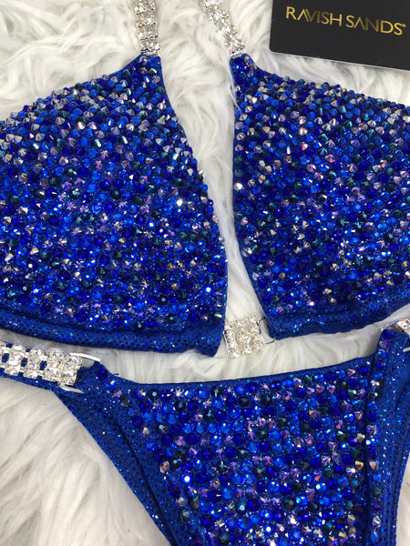 Custom Blue Luxe W/Color crystals Competition Bikini