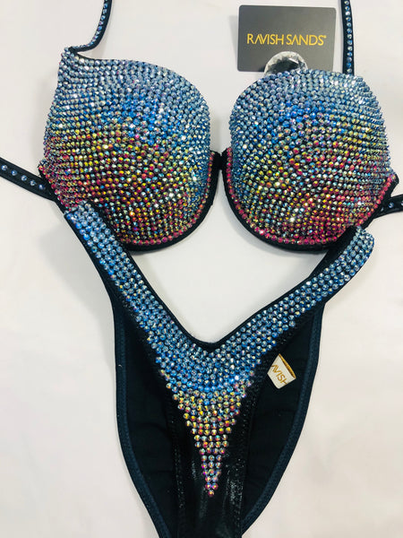 Custom Competition Bikinis Blue/Black/pink Bling Luxe Underwire Push up bra Wellness bikini