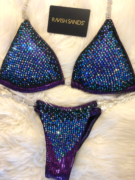 Custom Competition Bikinis “Elegance” purple green Blue