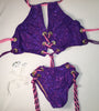 Purple/Light Pink Lace Sporty Halter Stud Tie String Bikini Brazilian Cheeky