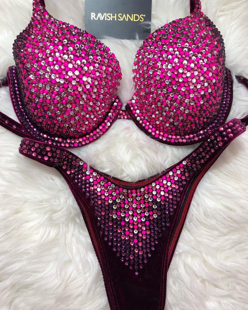 Custom Competition Bikinis Pink StarDaze Underwire Push up bra Wellness bikini