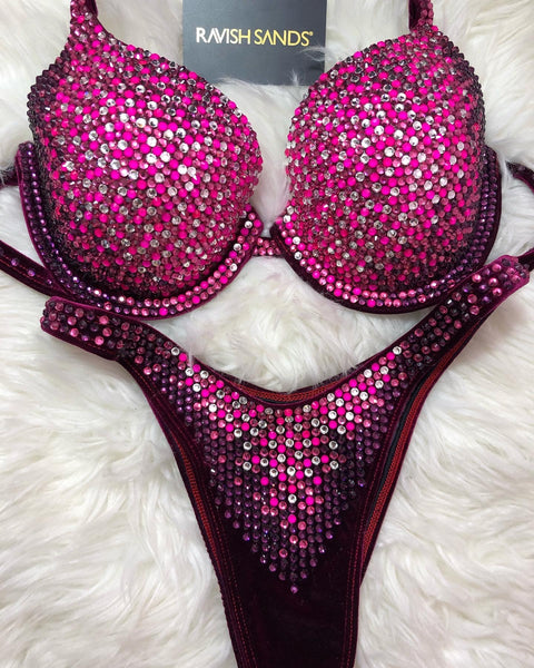 Custom Competition Bikinis Pink StarDaze Underwire Push up bra Wellness bikini