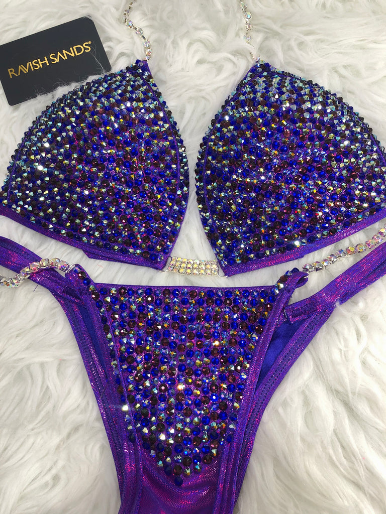 Custom Competition Bikinis Purple blue Molded cup top