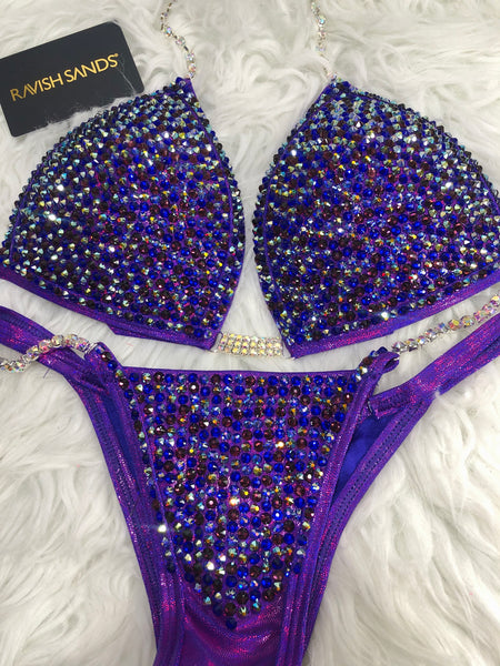 Custom Competition Bikinis Purple blue Molded cup top
