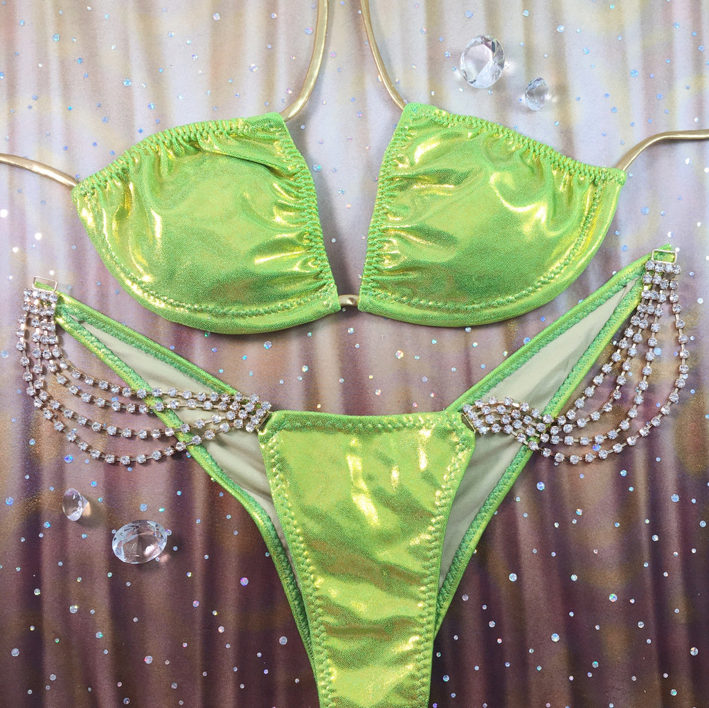 Lime Green/Gold Metallic(4 tier gold dangle connector)MIDCOVERAGE Cheeky
