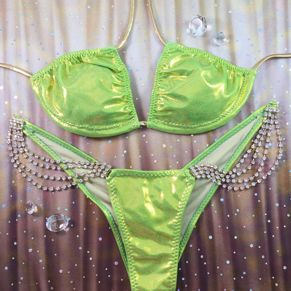 Lime Green/Gold Metallic(4 tier gold dangle connector)MIDCOVERAGE Cheeky