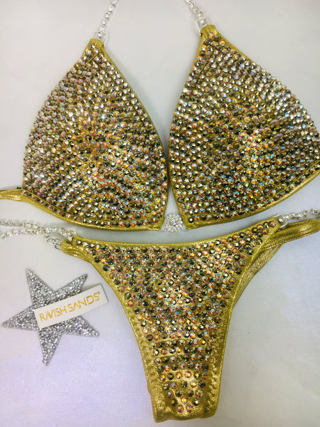 Custom Competition Bikinis Gold Bling deLuxe w/molded cup