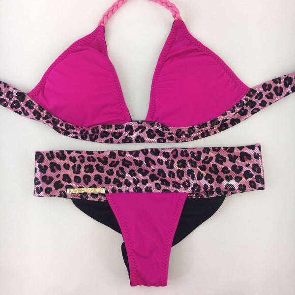 Pink/Black Cheetah Band 4:1 Flip It Reversible Bikini Brazilian Cheeky arnold